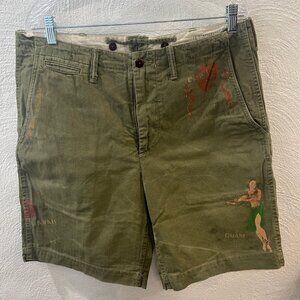 Polo Ralph Lauren Mens Khaki Hula Girl Guam Shorts Sz: 34 Relaxed Fit *RARE*